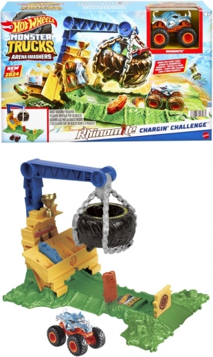 Hot Wheels Monster Trucks Arena Smashers Rhinomite – desafío con neumático de choque