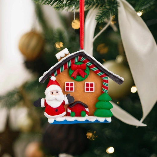 Decoración navideña magnética 2 en 1, casita de jengibre con Papá Noel