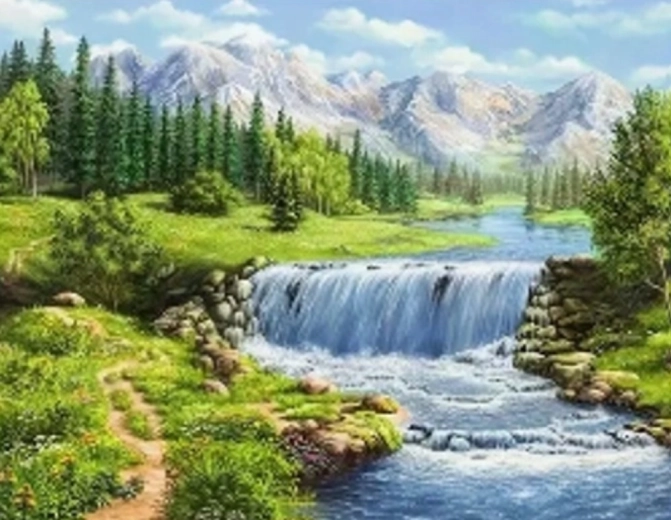Pintura por números – cascada en las montañas 40 × 50 cm