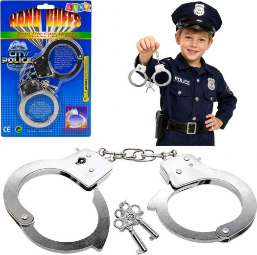 Esposas de policía metálicas con llaves para niños, plateadas