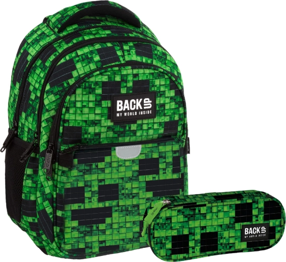 Set escolar BackUP Slinker Pixel Game 2v1 – mochila y estuche