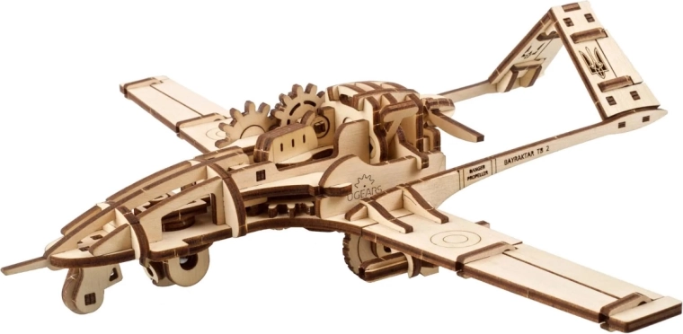 Ugears rompecabezas mecánico 3D de madera dron de combate Bayraktar TB2