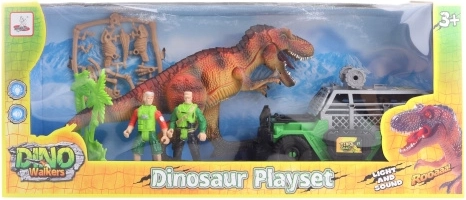 Set con dinosaurio a pilas y coche todoterreno