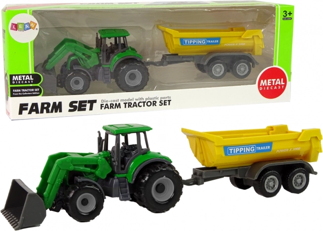 Tractor agrícola infantil con remolque, verde