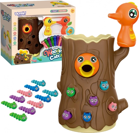 Woopie juego magnético de destreza atrapa el gusanito – 2 pájaros carpinteros y 10 gusanos