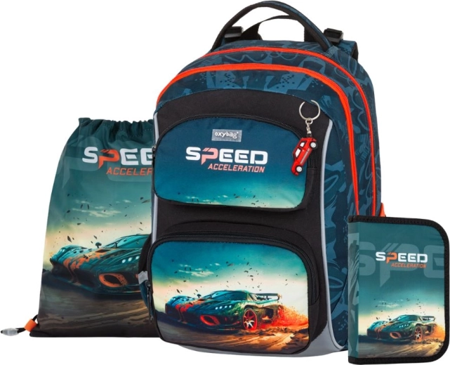 Set escolar OXY Jumper Auto: mochila, estuche y bolsa para calzado