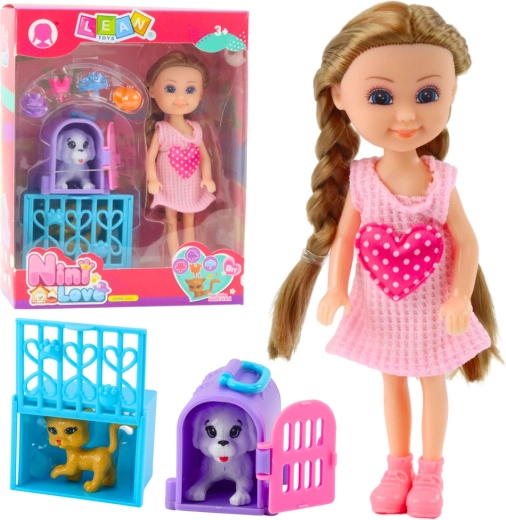 Mini muñeca con carrito y gatitos