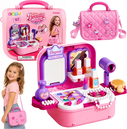 Set de cosmética infantil portátil 2 en 1 en maletín con espejo y accesorios - 1 pieza