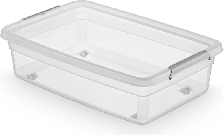 Caja de almacenamiento Basestore con tapa, clips y ruedas 29 l (perfil bajo)