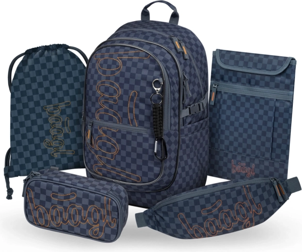 Baagl set escolar de 5 piezas Core Ska azul: mochila, estuche, bolsa, riñonera y funda para portátil (GRS)