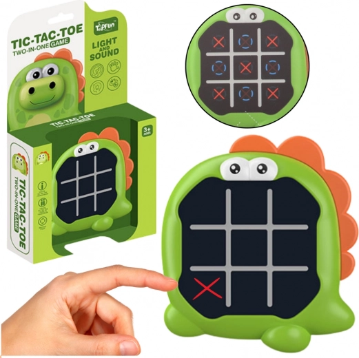Juego electrónico dinosaurio 3 en 1: tres en raya, memoria y juego para dos, verde