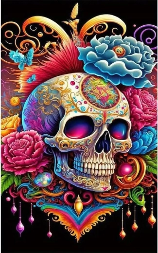 Pintura con diamantes Calavera con flores Halloween 30 × 40 cm