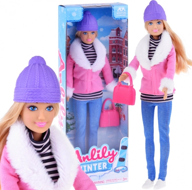 Muñeca de moda invernal Anlily con bolso