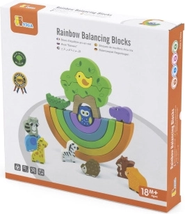 Arcoíris de equilibrio de madera con figuras – creativo juego de construcción Montessori Viga