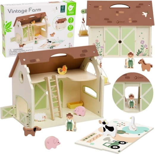 Classic World granja de madera vintage – set de figuras 17 pzs