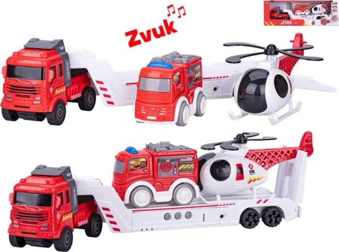 Set de bomberos con sonidos y mecanismo de inercia, camión 30 cm + 2 vehículos