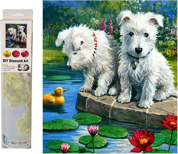 Mosaico de diamantes – perritos junto al agua