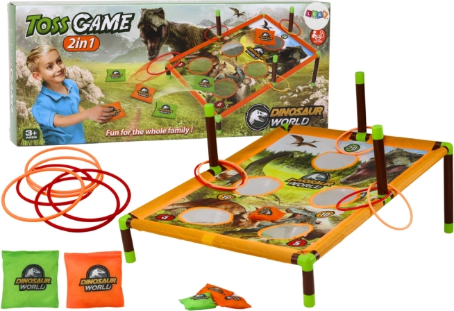Juego de lanzamiento de dinosaurios 2 en 1 con aros y saquitos