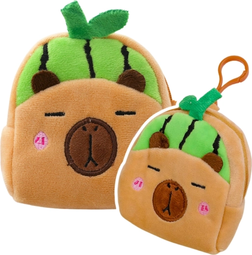 Monedero de felpa con clip capibara melón verde 9,5 × 8 cm