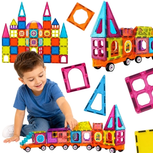 Woopie set de construcción magnético 3D con tren, 71 piezas
