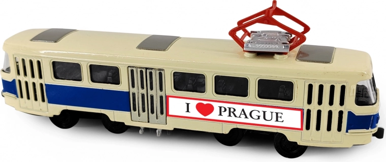 Tranvía retro metálico PRAGUE T3 de 16 cm con puertas abatibles
