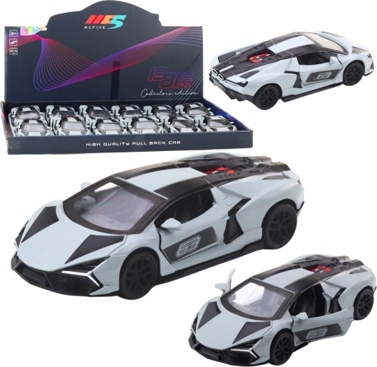 Coche de carreras metálico 1:32 con retroceso y puertas que se abren – gris