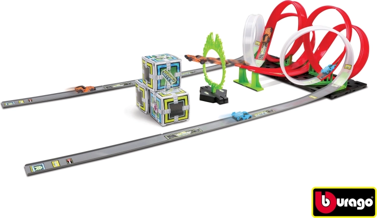 Bburago GoGears Extreme Double Vortex pista de carreras con dos coches