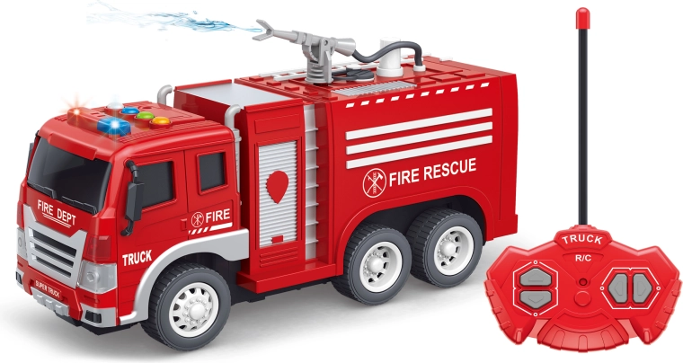 Coche de bomberos RC con efectos luminosos y sonoros, 27,5 cm