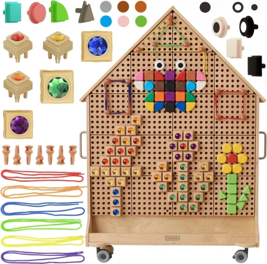 Masterkidz tablero STEM de madera independiente en forma de casa con accesorios