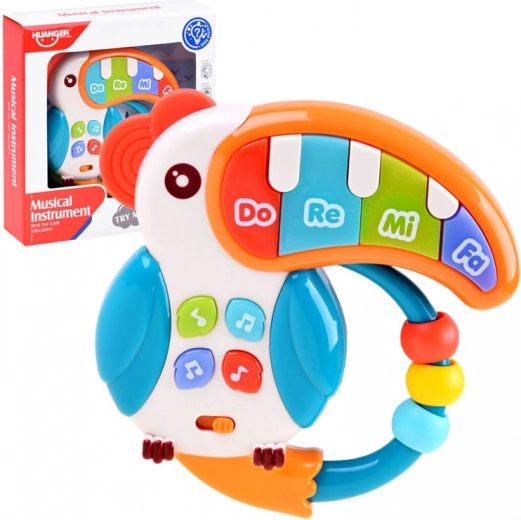 Tucán musical interactivo para niños con teclas y luz