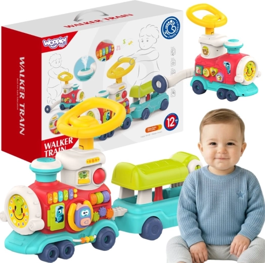 Woopie Baby locomotora interactiva 2 en 1: andador de empuje y correpasillos con vapor