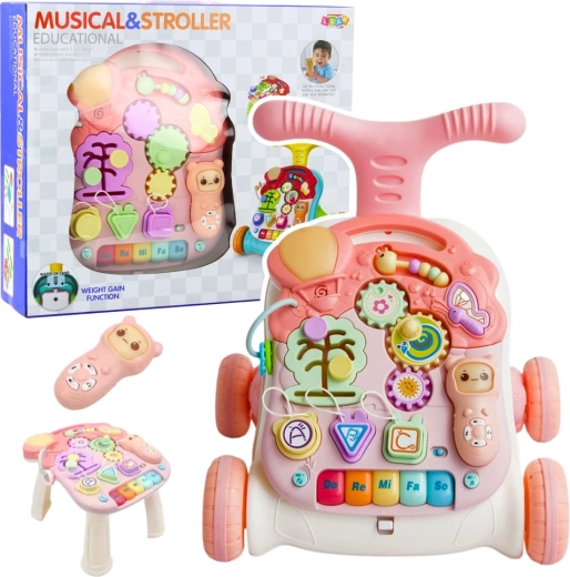 Andador educativo con panel interactivo 5 en 1 rosa