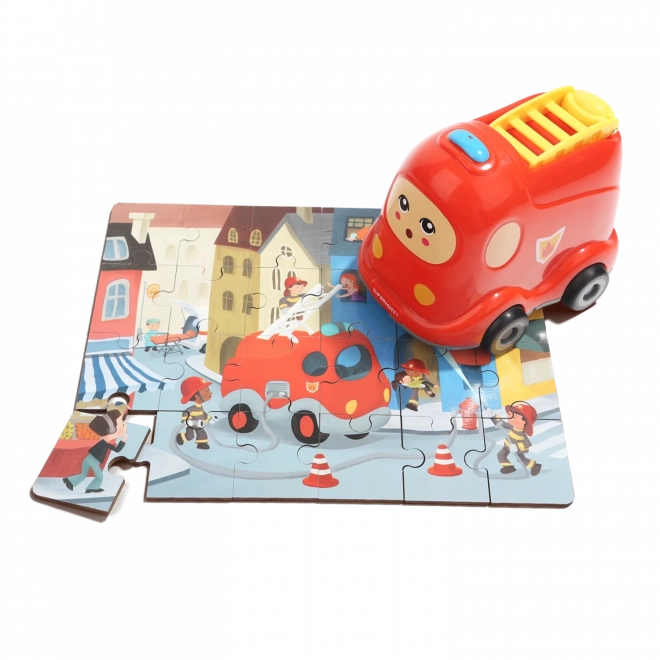 TOP BRIGHT rompecabezas de madera con juguete coche de bomberos, 24 piezas