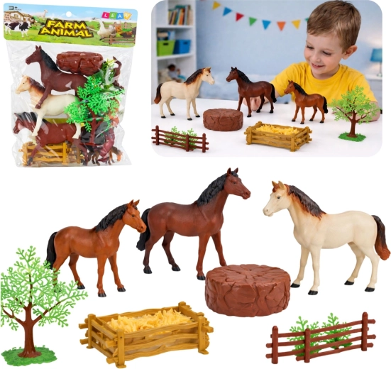 Set de figuras de caballos para granja con accesorios (23 piezas)