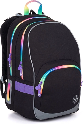 Mochila escolar Topgal KIMI negra con cremalleras de colores