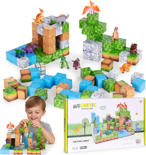 Bloques de construcción magnéticos para niños 114 piezas – dinosaurios