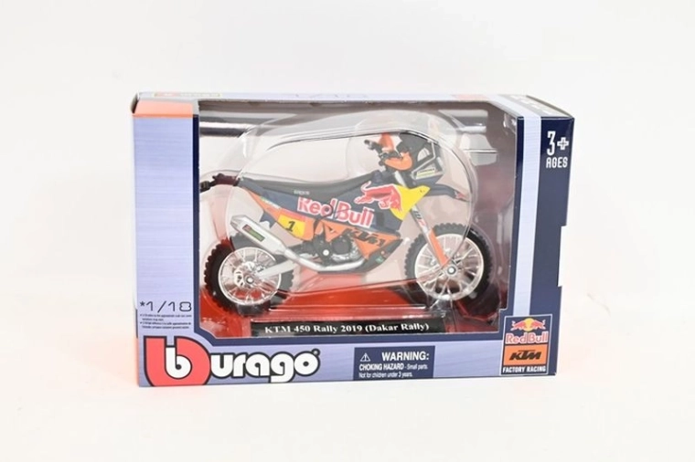 Bburago 1:18 Red Bull KTM 450 Rally Dakar 2019 (número de salida 1) – modelo de motocicleta