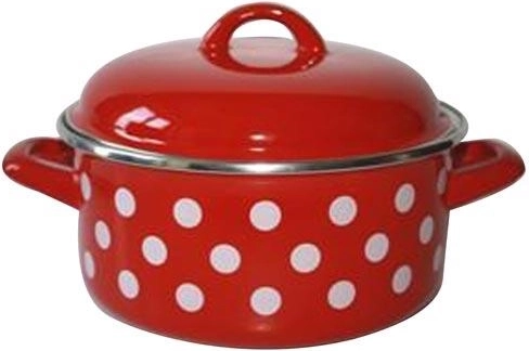 Cazo esmaltado con tapa 18 cm 2 l lunares rojo