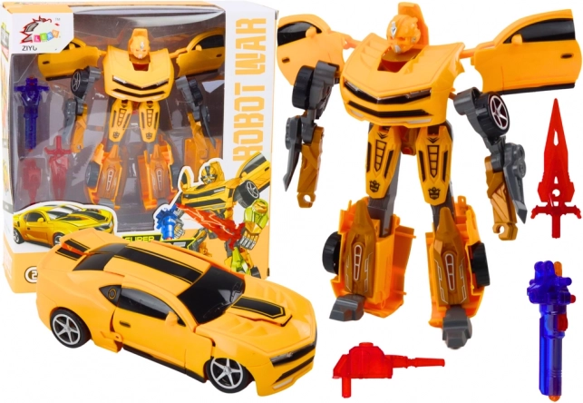 Robot transformable amarillo 2 en 1 con aspecto deportivo