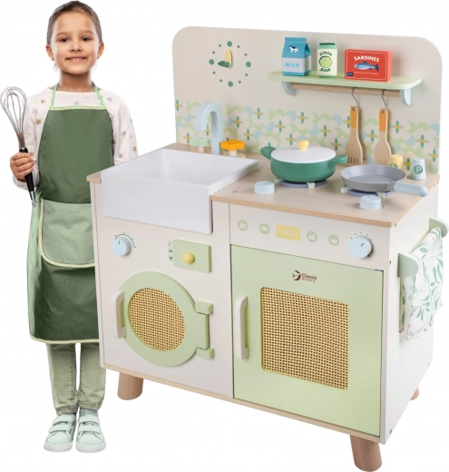 Cocina de madera multifuncional XXL con lavadora y accesorios