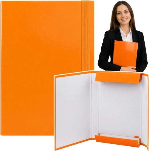 Carpeta de tres solapas naranja para documentos A4 con goma elástica, rígida - 1 unidad