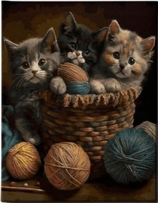 Pintura de diamantes Gatitos en una cesta 30 × 40 cm