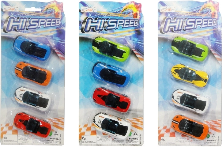 Set de cochecitos de carreras metálicos, 4 uds.