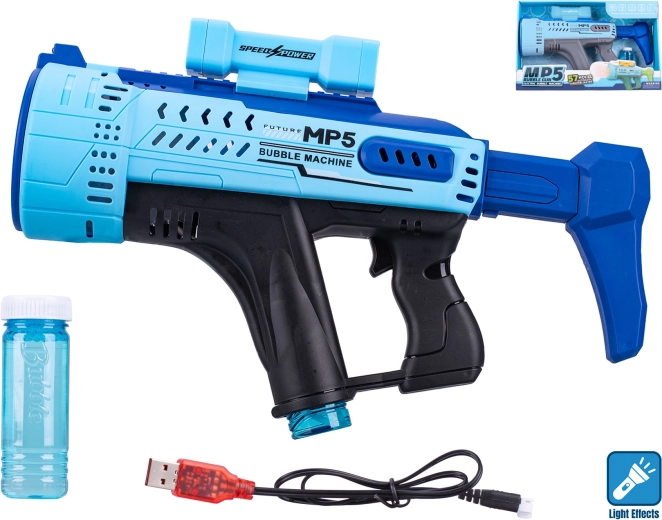 Pistola de pompas MP5 azul con efecto de luz 44 cm