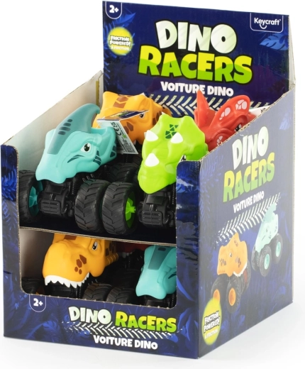Coche de carreras de dinosaurio con mecanismo de cuerda (pull-back)
