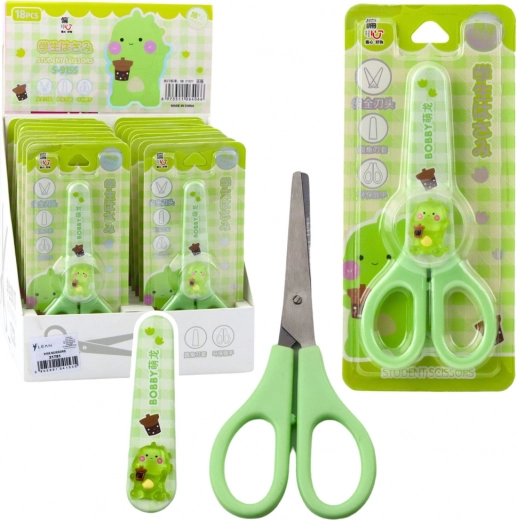 Tijeras infantiles verdes con funda protectora 14 cm