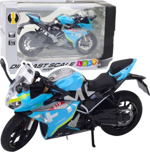 Motocicleta deportiva metálica 1:12 con luces y sonidos – azul