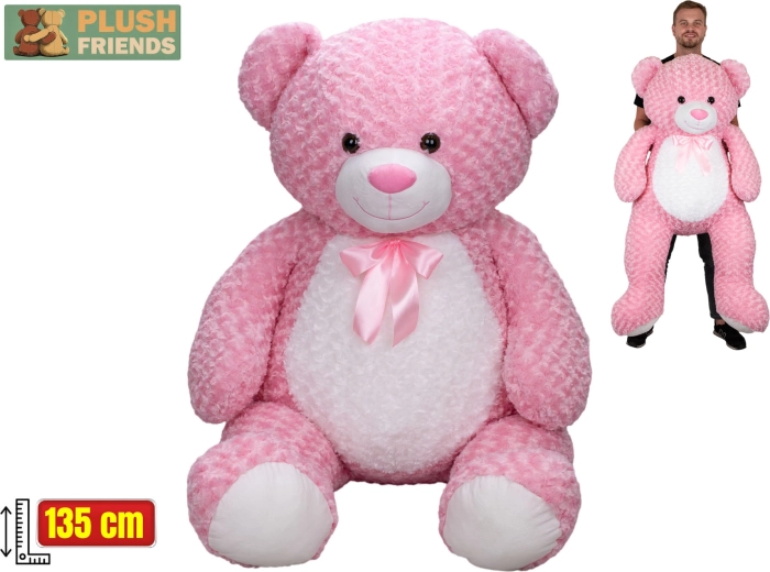Plush Friends oso de peluche rosa con lazo 135 cm