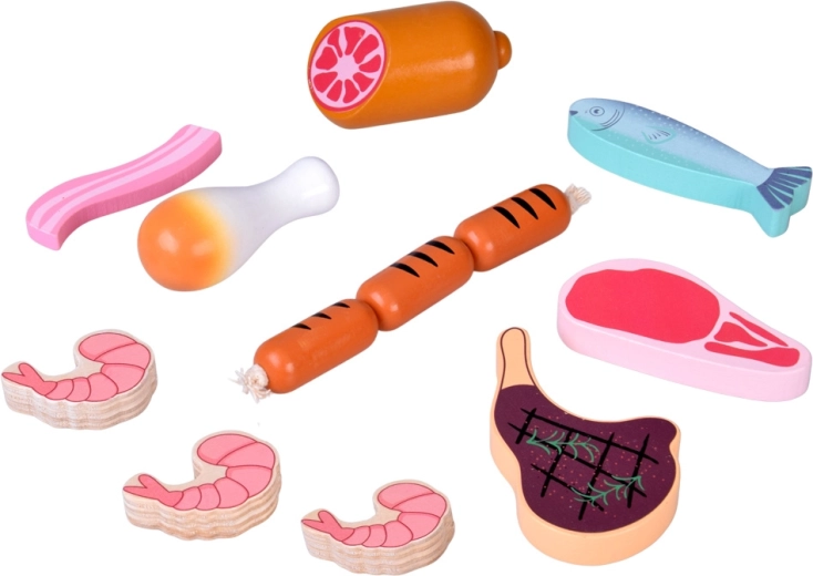 Juego realista de carnes y mariscos