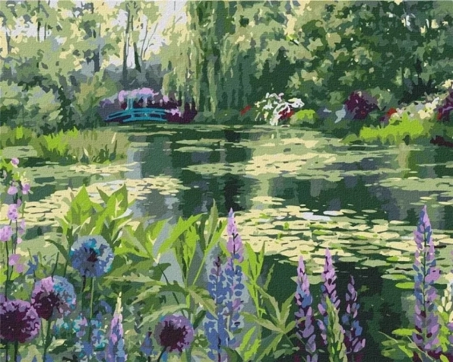 Pintura por números Estanque en el bosque con nenúfares 40 × 50 cm